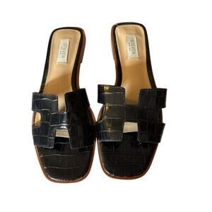 STEVEN BY STEVE MADDEN black crocodile patent leather sandals 8.5